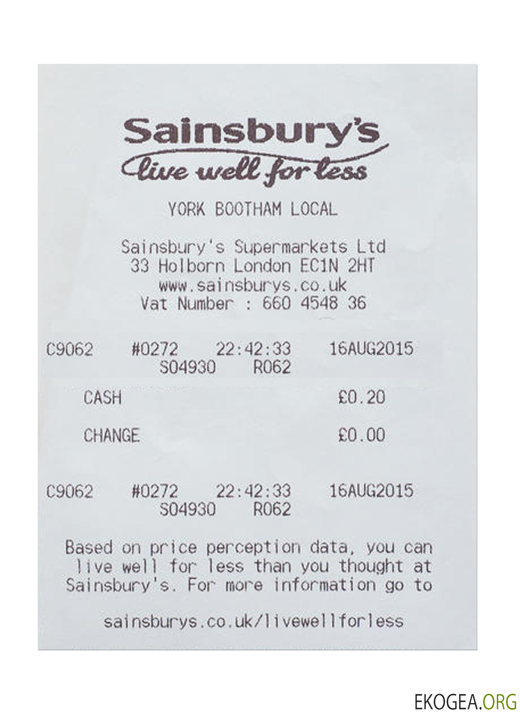 Reçu de paiement SAINSBURY'S template